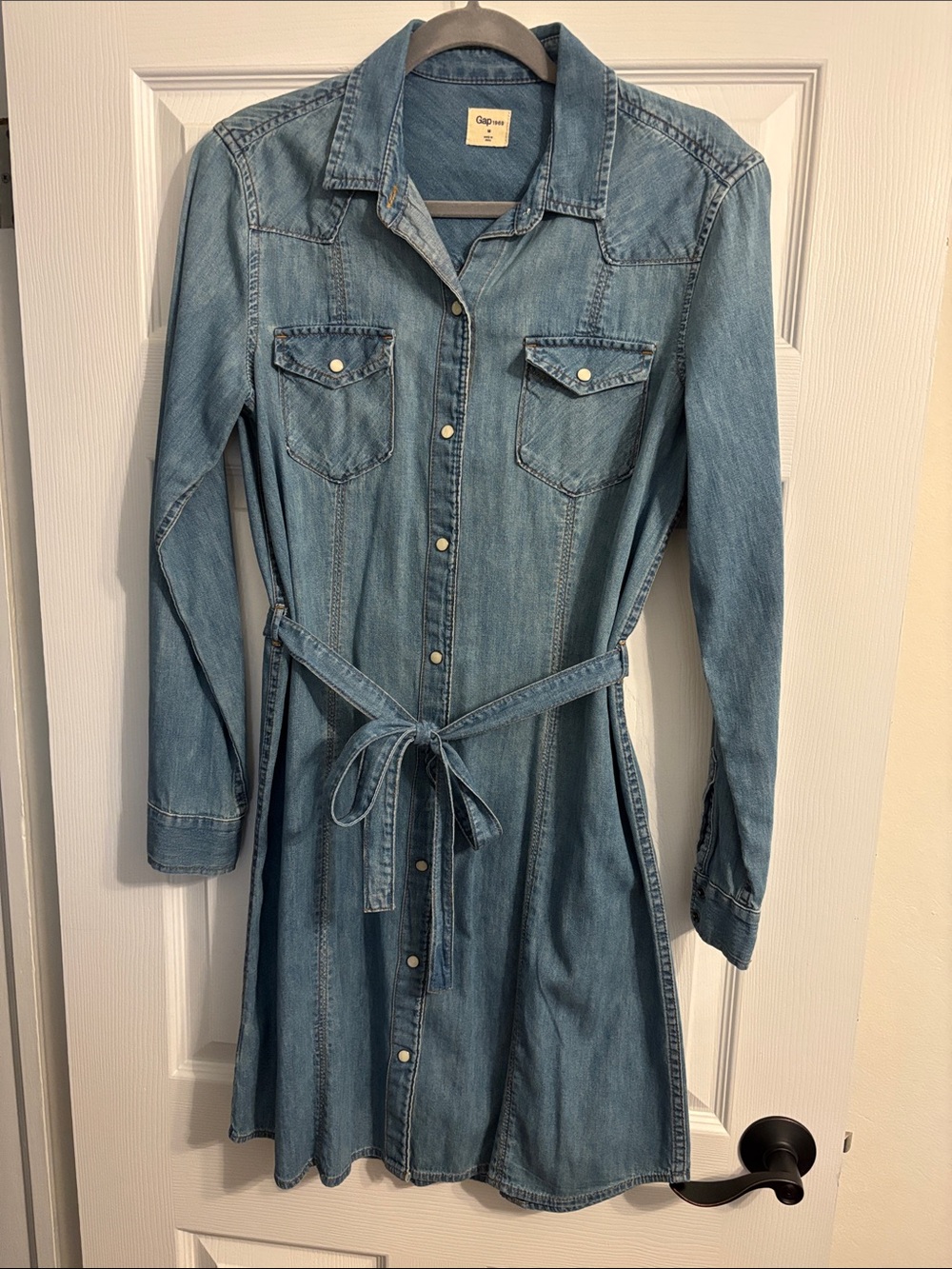 GAP Light Blue Denim Shirt Dress with Waist Tie